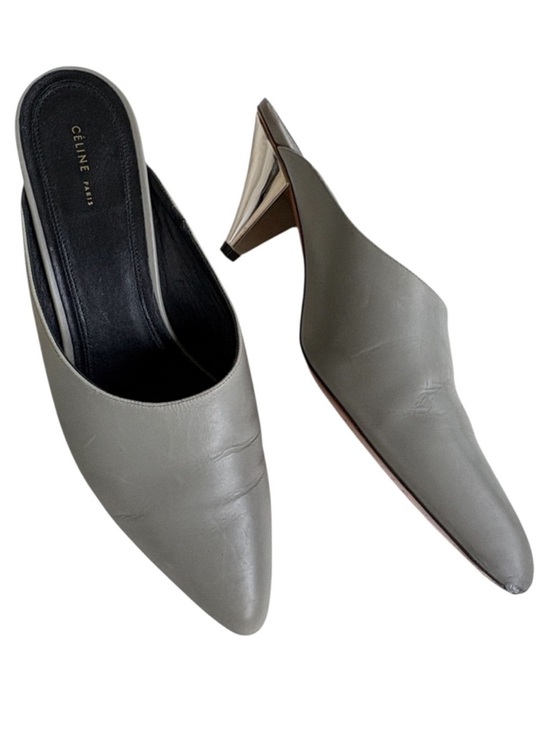 Celine Shoes - Celine Paris Leather Cone Heel Mules Grey Phoebe Philo Era Size 9